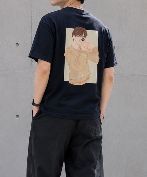 NYLAUS(ナイラス)の「【限定展開】イラスト プリント Tシャツ 半袖 バックプリント バックイラスト ユニセックス(Tシャツ/カットソー・メンズ・ネイビー/杢グレー/ブラック系その他・M)」の1枚目の写真