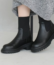 厚底リブニットブーツ
