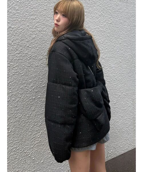 CALNAMUR(カルナムール)の「ツイードバックリボンブルゾン(ダウンジャケット/コート・レディース・ブラック/ホワイト/ピンク・FREE)」の4枚目の写真
