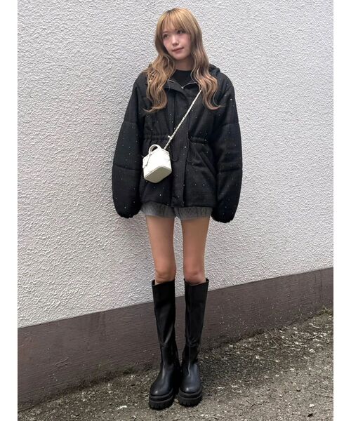 CALNAMUR(カルナムール)の「ツイードバックリボンブルゾン(ダウンジャケット/コート・レディース・ブラック/ホワイト/ピンク・FREE)」の8枚目の写真