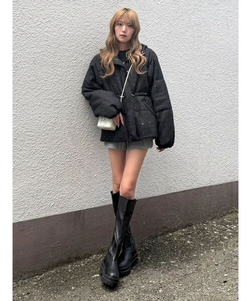 CALNAMUR(カルナムール)の「ツイードバックリボンブルゾン(ダウンジャケット/コート・レディース・ブラック/ホワイト/ピンク・FREE)」の9枚目の写真