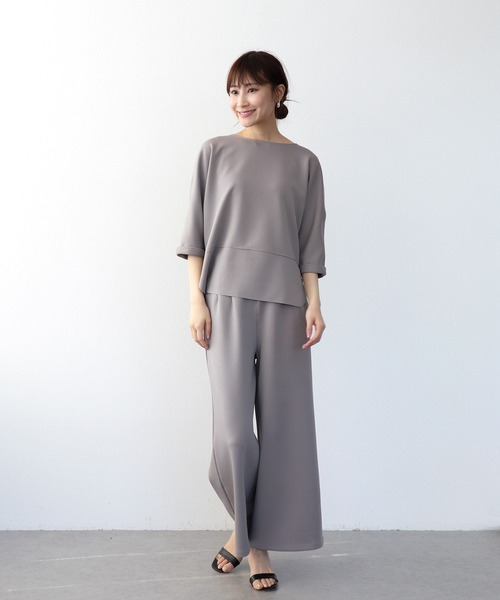 Jines(ジネス)の「アクアジャージーワイドパンツ(スラックス・レディース・グレー/チャコールグレー/ブラック・38)」の4枚目の写真