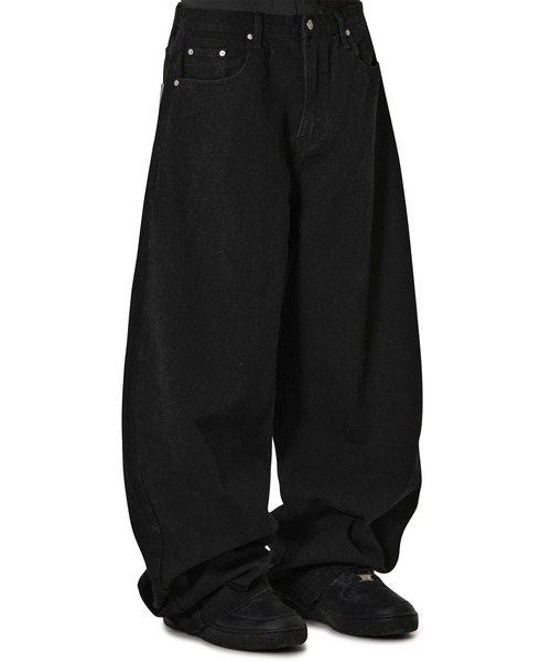 Openyard(オープンヤード)の「『Openyard/オープンヤード』LASER WASHED WIDE VOLUME PANTS/レーザーウォッシュドワイドボリュームパンツ(デニムパンツ・メンズ・ブラック/ダークブルー・S/M/L)」の4枚目の写真