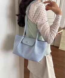 AsheKsha（アシクシャ）の「チェック柄バイカラースナップボタンショルダーバッグ（ショルダーバッグ）」