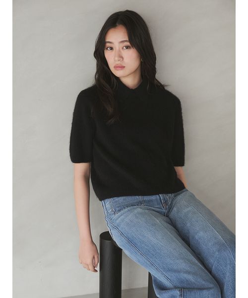 Mila Owen(ミラオーウェン)の「ポロ衿クロップド丈モヘアニット(ニット/セーター・レディース・ピンク/グレー/ブラウン/オレンジ/ブラック/ホワイト/ライトブルー・F)」の18枚目の写真