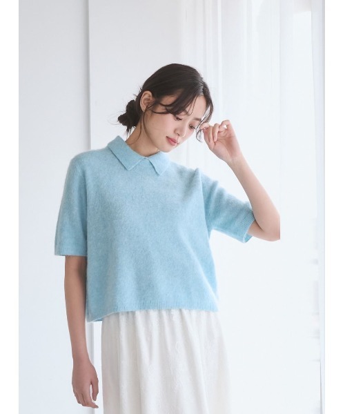 Mila Owen(ミラオーウェン)の「ポロ衿クロップド丈モヘアニット(ニット/セーター・レディース・ピンク/グレー/ブラウン/オレンジ/ブラック/ホワイト/ライトブルー・F)」の5枚目の写真