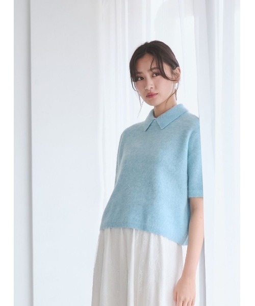 Mila Owen(ミラオーウェン)の「ポロ衿クロップド丈モヘアニット(ニット/セーター・レディース・ピンク/グレー/ブラウン/オレンジ/ブラック/ホワイト/ライトブルー・F)」の16枚目の写真