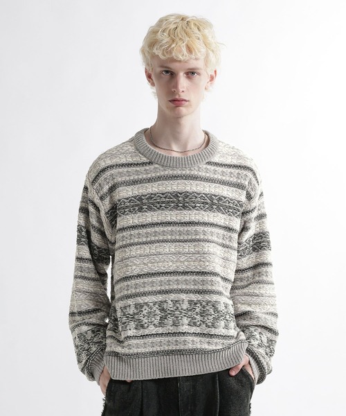 HARE（ハレ）の「リバースジャガードモールニットプルオーバー(HARE)（ニット/セーター・メンズ・グレー/ブラック・FREE）」の8枚目の写真