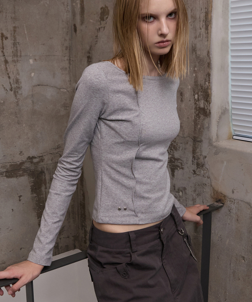 RENSE(レンセ)の「Cut-Out Boat Neck Long Sleeve Tee Melange Gray(Tシャツ/カットソー・レディース・その他・OS)」の1枚目の写真