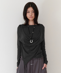 DRAPED LAYERED LS TEE(W) CHARCOAL