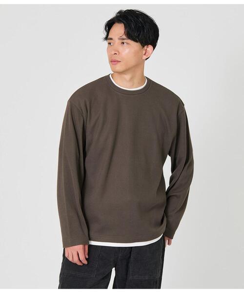 Park Slope NEWYORKER（パークスロープニューヨーカー）の「レイヤード長袖Tシャツ（Tシャツ/カットソー・メンズ・ホワイト/ブラウン・SMALL/MEDIUM/LARGE/X-LARGE）」の2枚目の写真