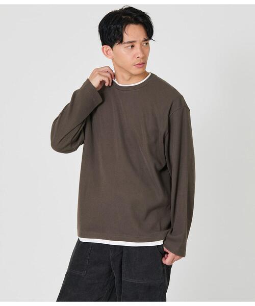 Park Slope NEWYORKER（パークスロープニューヨーカー）の「レイヤード長袖Tシャツ（Tシャツ/カットソー・メンズ・ホワイト/ブラウン・SMALL/MEDIUM/LARGE/X-LARGE）」の3枚目の写真