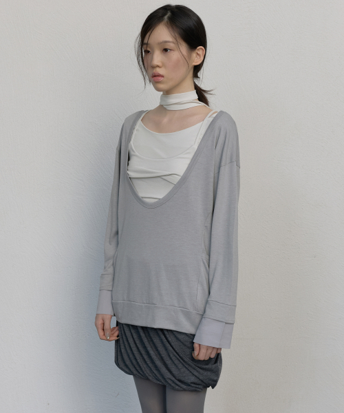 FLAREUP(フレアアップ)の「2レイヤーオフセット長袖 (FL-198_Gray)(Tシャツ/カットソー・レディース・グレー・OS)」の2枚目の写真