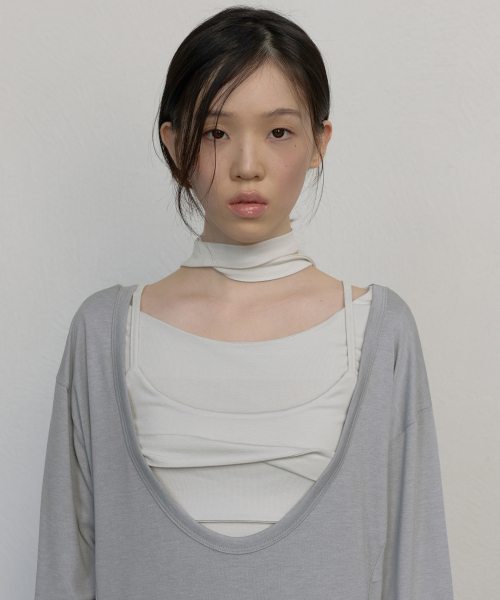 FLAREUP(フレアアップ)の「2レイヤーオフセット長袖 (FL-198_Gray)(Tシャツ/カットソー・レディース・グレー・OS)」の3枚目の写真