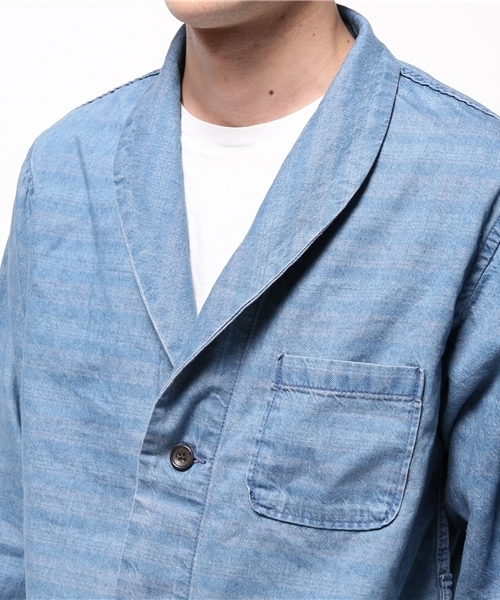 SEVENDAYS=SUNDAY（セブンデイズサンデイ）の「インディゴボーダー　ガウンコート（ステンカラーコート・メンズ・インディゴブルー/ライトインディゴブルー・LARGE/SMALL/MEDIUM）」の9枚目の写真