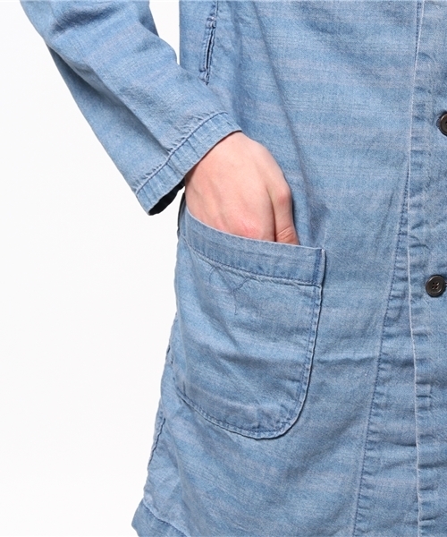 SEVENDAYS=SUNDAY（セブンデイズサンデイ）の「インディゴボーダー　ガウンコート（ステンカラーコート・メンズ・インディゴブルー/ライトインディゴブルー・LARGE/SMALL/MEDIUM）」の11枚目の写真