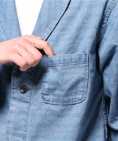 SEVENDAYS=SUNDAY（セブンデイズサンデイ）の「インディゴボーダー　ガウンコート（ステンカラーコート・メンズ・インディゴブルー/ライトインディゴブルー・LARGE/SMALL/MEDIUM）」の12枚目の写真