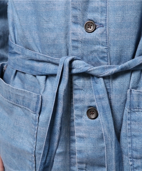 SEVENDAYS=SUNDAY（セブンデイズサンデイ）の「インディゴボーダー　ガウンコート（ステンカラーコート・メンズ・インディゴブルー/ライトインディゴブルー・LARGE/SMALL/MEDIUM）」の13枚目の写真