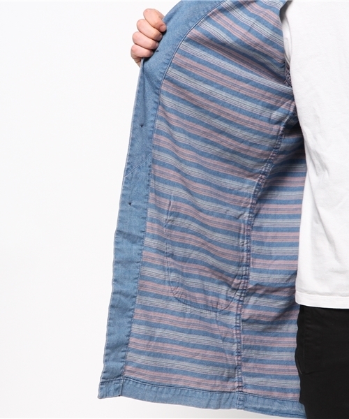 SEVENDAYS=SUNDAY（セブンデイズサンデイ）の「インディゴボーダー　ガウンコート（ステンカラーコート・メンズ・インディゴブルー/ライトインディゴブルー・LARGE/SMALL/MEDIUM）」の14枚目の写真