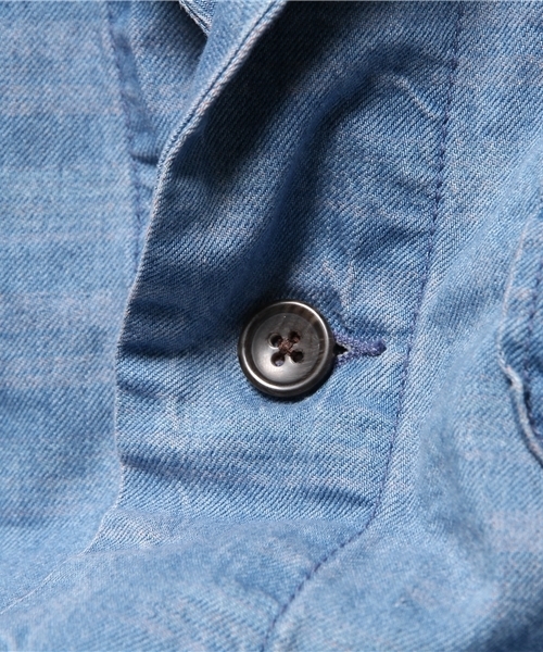 SEVENDAYS=SUNDAY（セブンデイズサンデイ）の「インディゴボーダー　ガウンコート（ステンカラーコート・メンズ・インディゴブルー/ライトインディゴブルー・LARGE/SMALL/MEDIUM）」の6枚目の写真