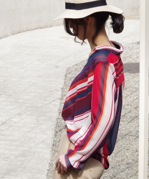 NARACAMICIE(ナラカミーチェ)の「ランダムシフォンストライプカシュクール風長袖シャツ(シャツ/ブラウス・レディース・レッド/ブルー・SMALL/MEDIUM/LARGE)」の12枚目の写真