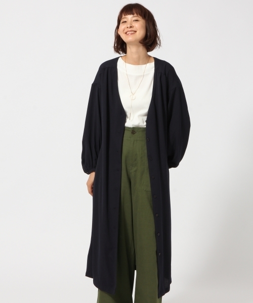 GLOBAL WORK（グローバルワーク）の「Vネックコートワンピース/766238（ワンピース・レディース・カーキ/ベージュ/ネイビー・LARGE/MEDIUM）」の3枚目の写真