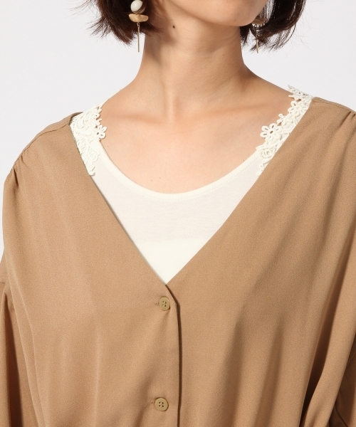 GLOBAL WORK（グローバルワーク）の「Vネックコートワンピース/766238（ワンピース・レディース・カーキ/ベージュ/ネイビー・LARGE/MEDIUM）」の11枚目の写真