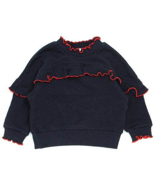 apres les cours（アプレレクール）の「フリルトレーナー（スウェット・キッズ・ネイビー/ピンク・80/90/100/110/120/130/140）」の2枚目の写真