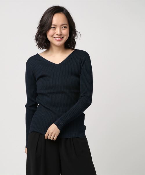 PEGGY LANA(ペギーラナ)の「Vneck Rib 2way CD(ニット/セーター・レディース・イエロー/ネイビー/ホワイト・FREE)」の3枚目の写真