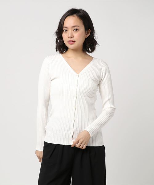 PEGGY LANA(ペギーラナ)の「Vneck Rib 2way CD(ニット/セーター・レディース・イエロー/ネイビー/ホワイト・FREE)」の4枚目の写真