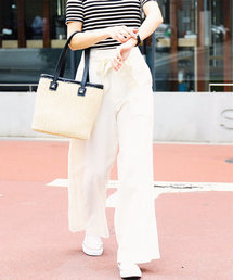 Fashion Letter | リネン&デニム ウエストリボン付きワイドパンツ(デニムパンツ)