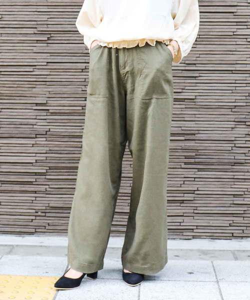 Fashion Letter（ファッションレター）の「リネン&デニム ウエストリボン付きワイドパンツ（デニムパンツ・レディース・ベージュ/グレイッシュベージュ/カーキ/ネイビー/オフホワイト/サックスブルー/インディゴブルー/ブラック/キナリ/モスグリーン・L/M/LL/S）」の11枚目の写真