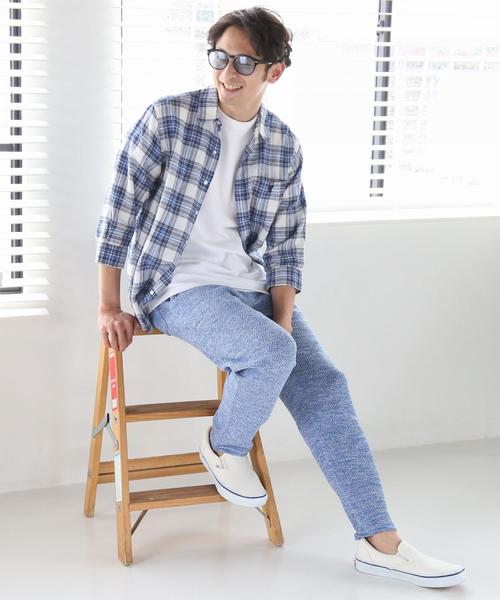 coen（コーエン）の「綿麻チェック七分袖レギュラーカラーシャツ（シャツ/ブラウス・メンズ・ライトブルー/ネイビー・X-LARGE/LARGE/MEDIUM/SMALL）」の3枚目の写真