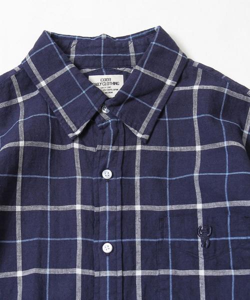 coen（コーエン）の「綿麻チェック七分袖レギュラーカラーシャツ（シャツ/ブラウス・メンズ・ライトブルー/ネイビー・X-LARGE/LARGE/MEDIUM/SMALL）」の5枚目の写真