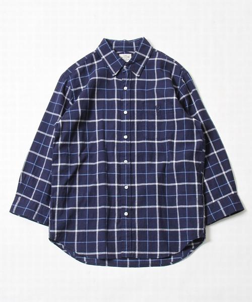 coen（コーエン）の「綿麻チェック七分袖レギュラーカラーシャツ（シャツ/ブラウス・メンズ・ライトブルー/ネイビー・X-LARGE/LARGE/MEDIUM/SMALL）」の8枚目の写真