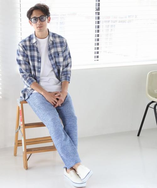 coen（コーエン）の「綿麻チェック七分袖レギュラーカラーシャツ（シャツ/ブラウス・メンズ・ライトブルー/ネイビー・X-LARGE/LARGE/MEDIUM/SMALL）」の13枚目の写真