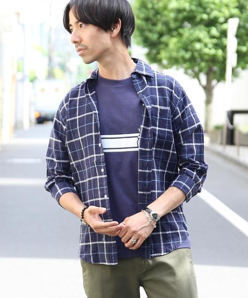 coen（コーエン）の「綿麻チェック七分袖レギュラーカラーシャツ（シャツ/ブラウス・メンズ・ライトブルー/ネイビー・X-LARGE/LARGE/MEDIUM/SMALL）」の14枚目の写真