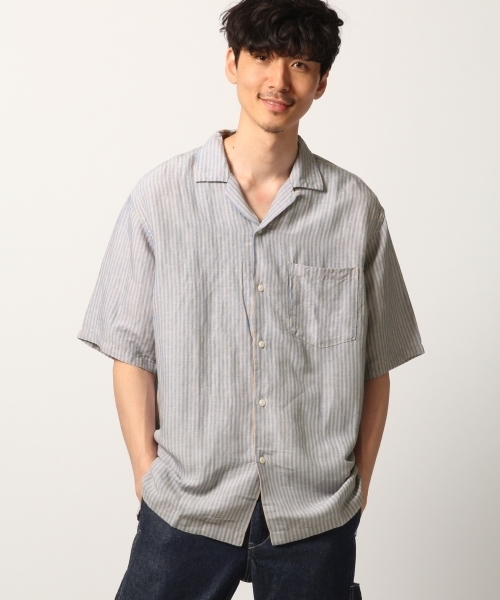 GLOBAL WORK（グローバルワーク）の「リネンオープンカラー半袖(ガラ)/790212（シャツ/ブラウス・メンズ・ブルー系その他7/ライトベージュ/その他1・X-LARGE/MEDIUM/LARGE/SMALL）」の2枚目の写真