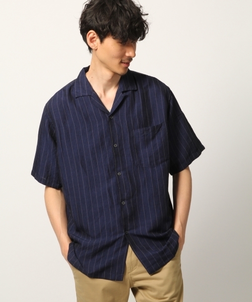 GLOBAL WORK（グローバルワーク）の「リネンオープンカラー半袖(ガラ)/790212（シャツ/ブラウス・メンズ・ブルー系その他7/ライトベージュ/その他1・X-LARGE/MEDIUM/LARGE/SMALL）」の3枚目の写真