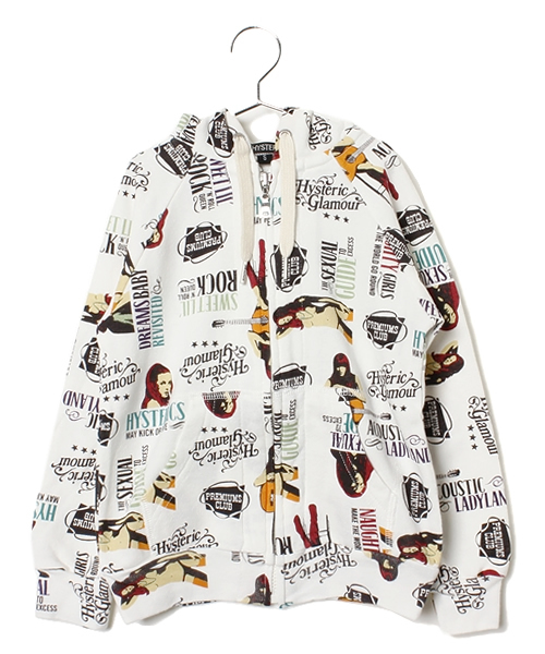 JOEY HYSTERIC（ジョーイヒステリック）の「ACOUSTIC総柄 PK（パーカー・キッズ・ホワイト系その他/グレー系その他・X-SMALL/SMALL/MEDIUM）」の2枚目の写真
