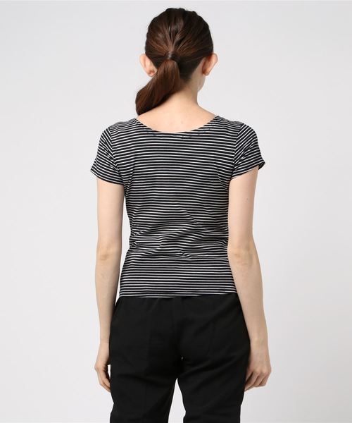 Cheek(チーク)の「ピンボーダー半袖T(Tシャツ/カットソー・レディース・ピンク/ベージュ/ホワイト/ブラック・MEDIUM)」の5枚目の写真
