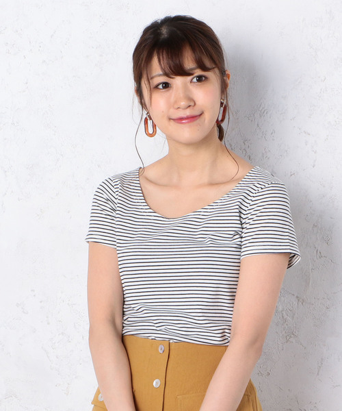 Cheek(チーク)の「ピンボーダー半袖T(Tシャツ/カットソー・レディース・ピンク/ベージュ/ホワイト/ブラック・MEDIUM)」の2枚目の写真