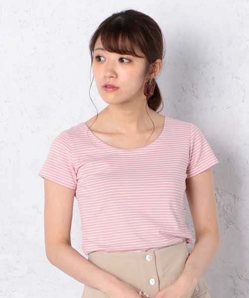 Cheek(チーク)の「ピンボーダー半袖T(Tシャツ/カットソー・レディース・ピンク/ベージュ/ホワイト/ブラック・MEDIUM)」の1枚目の写真
