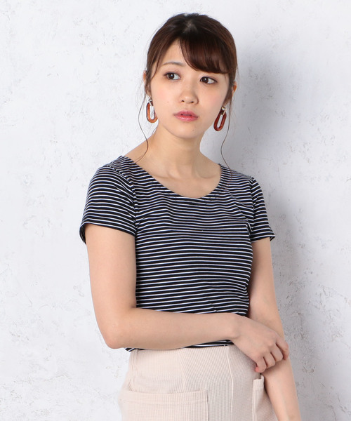 Cheek(チーク)の「ピンボーダー半袖T(Tシャツ/カットソー・レディース・ピンク/ベージュ/ホワイト/ブラック・MEDIUM)」の3枚目の写真