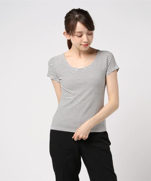 Cheek(チーク)の「ピンボーダー半袖T(Tシャツ/カットソー・レディース・ピンク/ベージュ/ホワイト/ブラック・MEDIUM)」の7枚目の写真