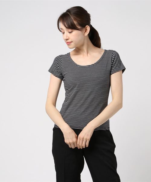 Cheek(チーク)の「ピンボーダー半袖T(Tシャツ/カットソー・レディース・ピンク/ベージュ/ホワイト/ブラック・MEDIUM)」の9枚目の写真