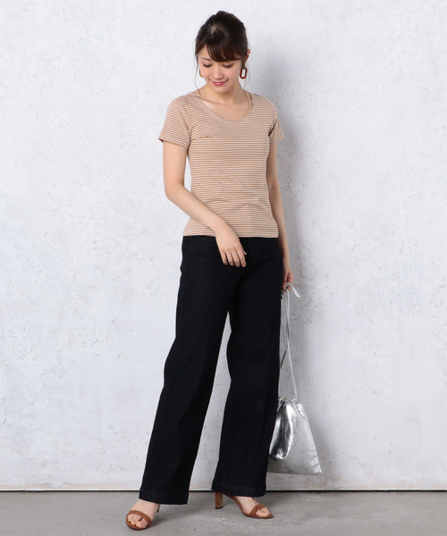 Cheek(チーク)の「ピンボーダー半袖T(Tシャツ/カットソー・レディース・ピンク/ベージュ/ホワイト/ブラック・MEDIUM)」の8枚目の写真