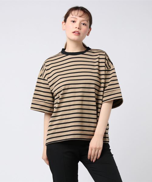 Te chichi(テチチ)の「綿天竺ボーダービッグプルオーバー(Tシャツ/カットソー・レディース・オフホワイト/ベージュ/ブラック・フリ-)」の3枚目の写真