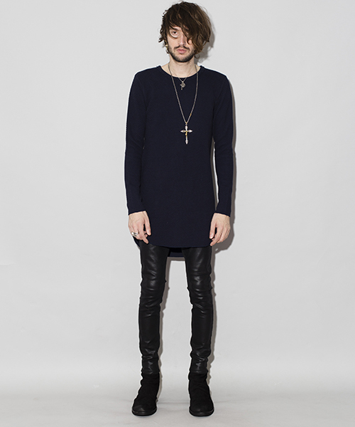 NO ID.（ノーアイディ）の「mt6001-ＣＥワッフルＣＮラウンドロンＴ（Tシャツ/カットソー・メンズ・アッシュグレー/ネイビー/アイボリー・1/2）」の6枚目の写真