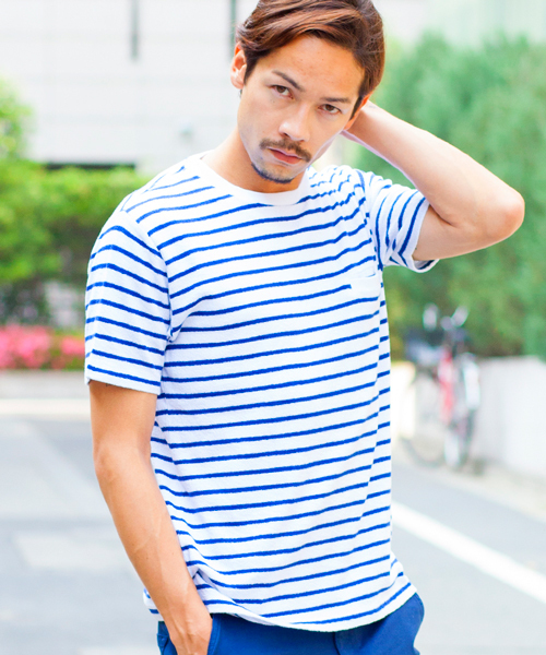 BEAUTY&YOUTH UNITED ARROWS（ビューティーアンドユースユナイテッドアローズ）の「BY ペア スキン ボーダー クルーネック Tシャツ ◆（Tシャツ/カットソー・メンズ・ブラック/ロイヤルブルー/ネイビー・LARGE/X-LARGE/SMALL/MEDIUM）」の3枚目の写真